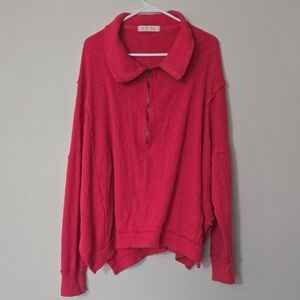 We The Free Raspberry Red Half-Zip Turtleneck Sweater